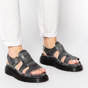 Dr. Doc Martens Asha Double Tongue Black Sandals 9